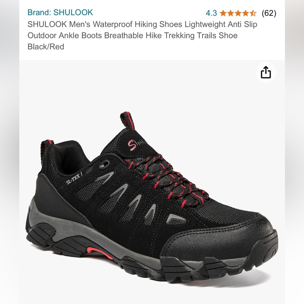 Shulook Black Trail Shoes with Reinforced Toe Box and Deep Tread Outsole